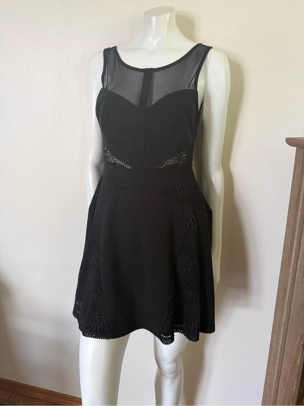 Black Mesh & Lace Fit-and-Flare Dress
